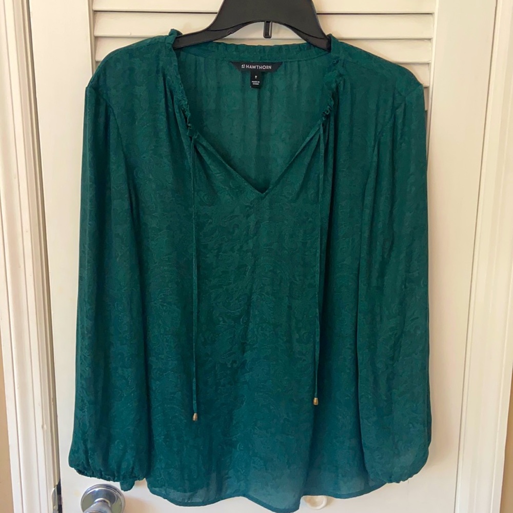 V-neck Long Sleeve Paisley print work blouse